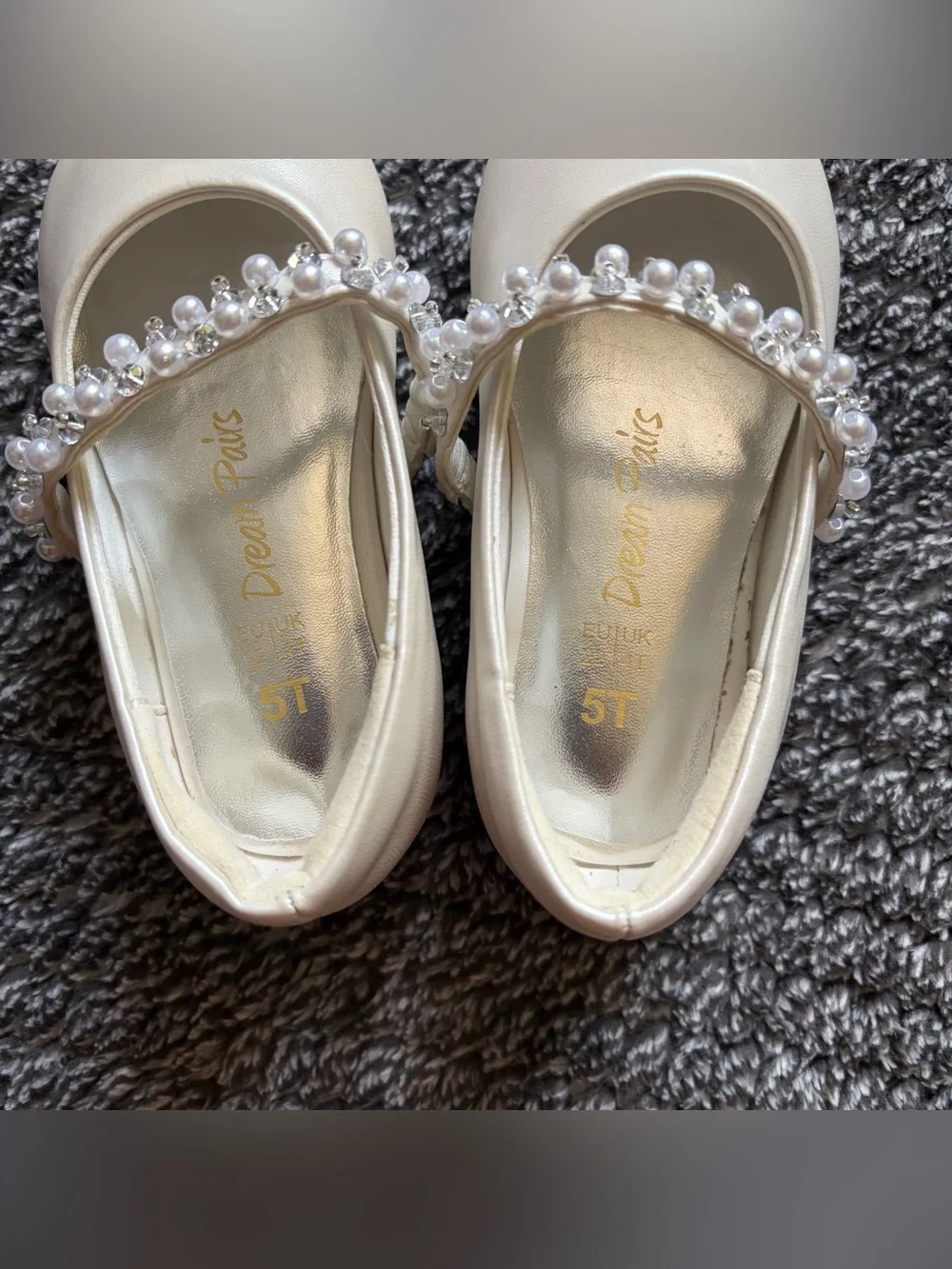 Dream Pairs Girls Size 5 Fashion Dress Flats - Ivory Slip On Rhinestone Shoes
